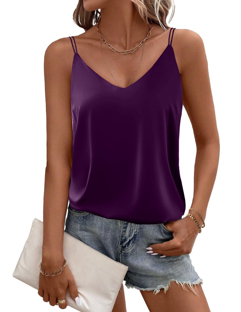 Lila Satin-Camisole Tank mit V-Ausschnitt und schmalen Trägern