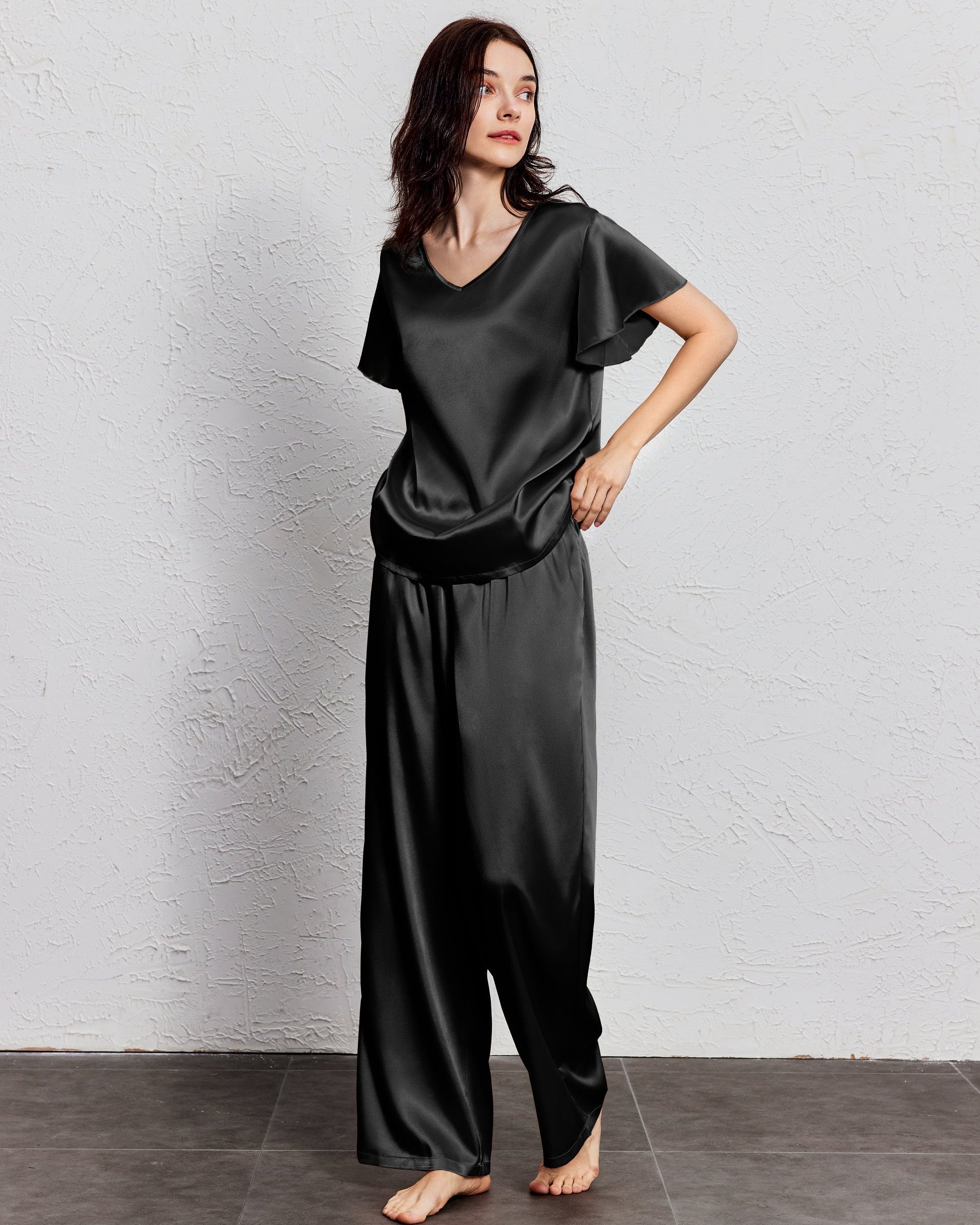 Silk Satin Ruffle Sleeve Pajama Sets (US Only)