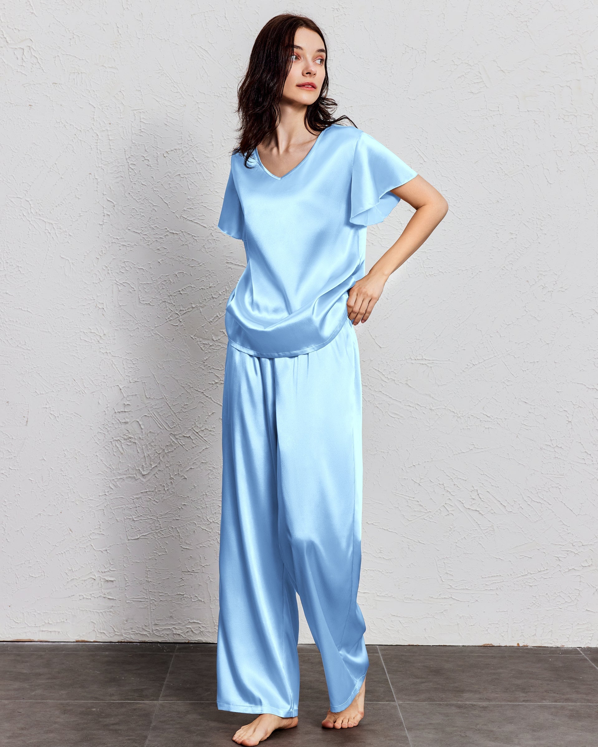 Silk Satin Ruffle Sleeve Pajama Sets (US Only)