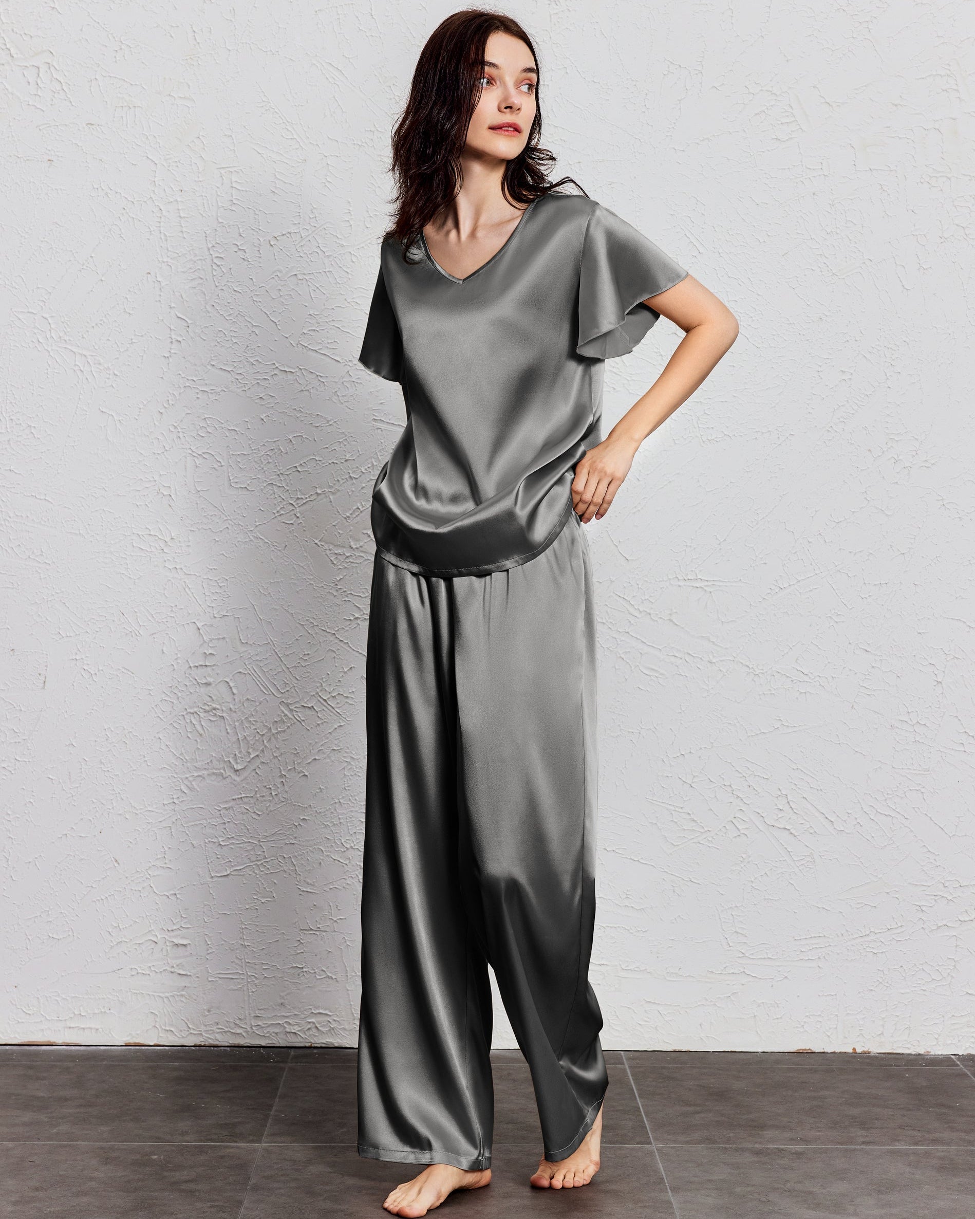 Silk Satin Ruffle Sleeve Pajama Sets (US Only)