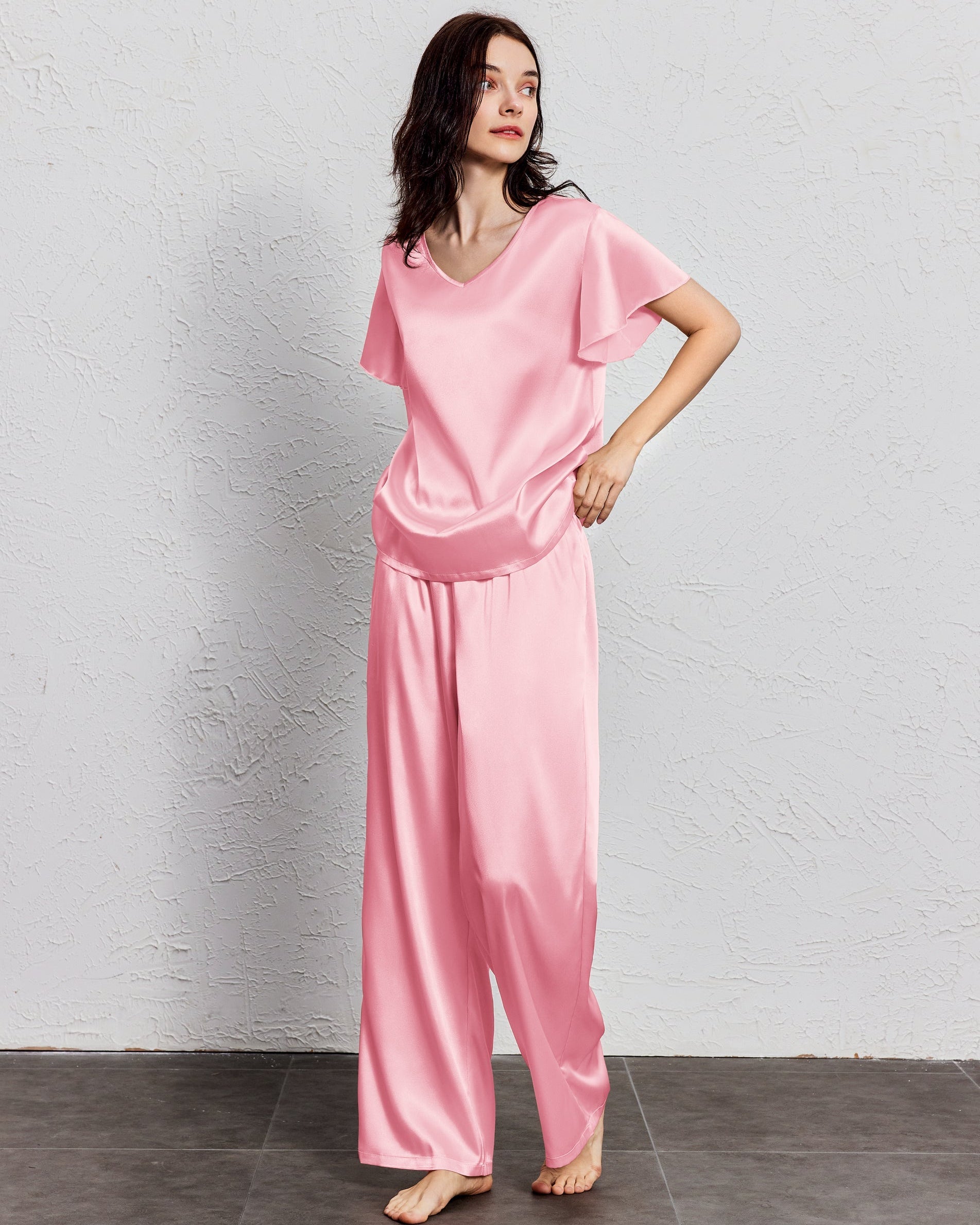 Silk Satin Ruffle Sleeve Pajama Sets (US Only)