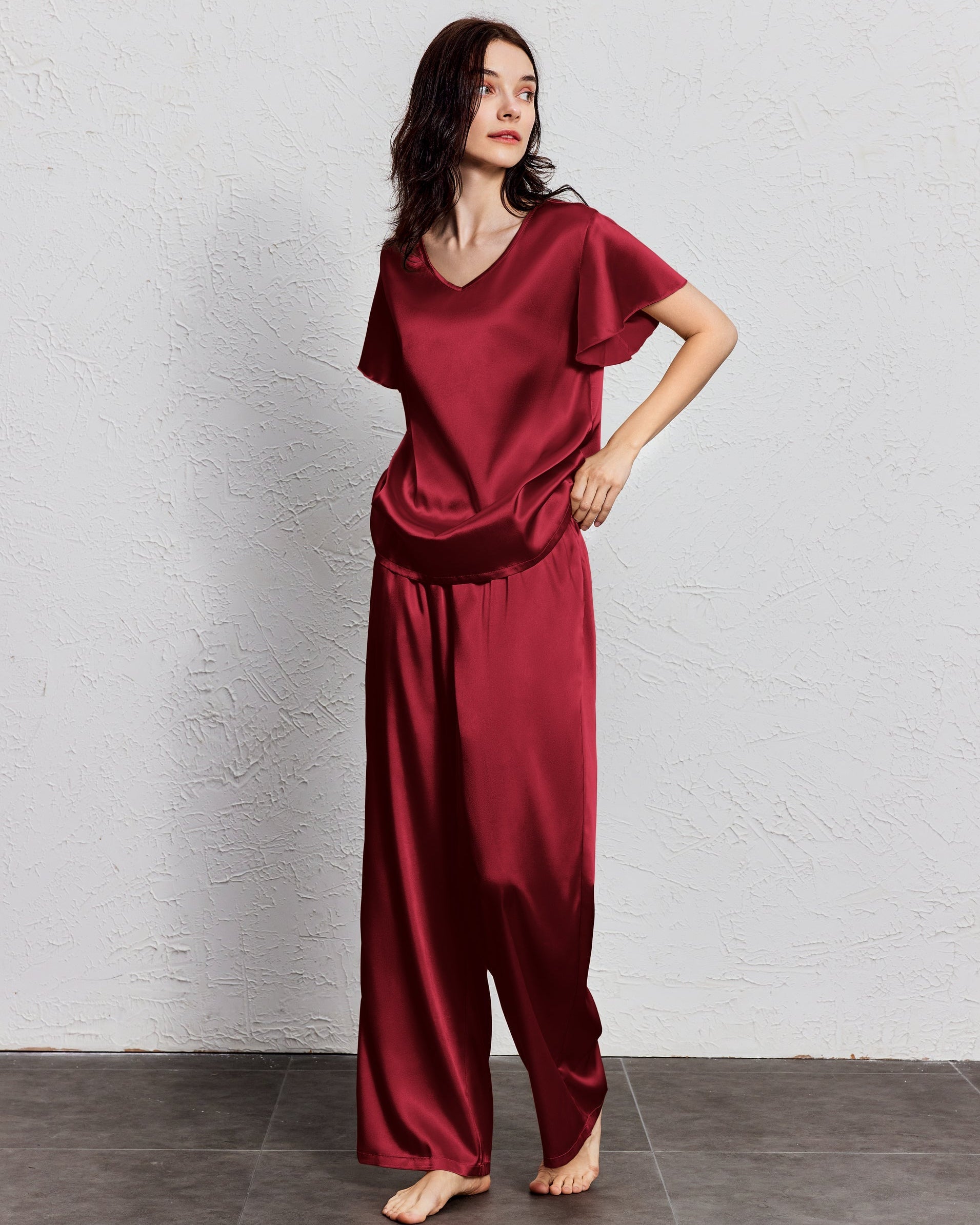 Silk Satin Ruffle Sleeve Pajama Sets (US Only)