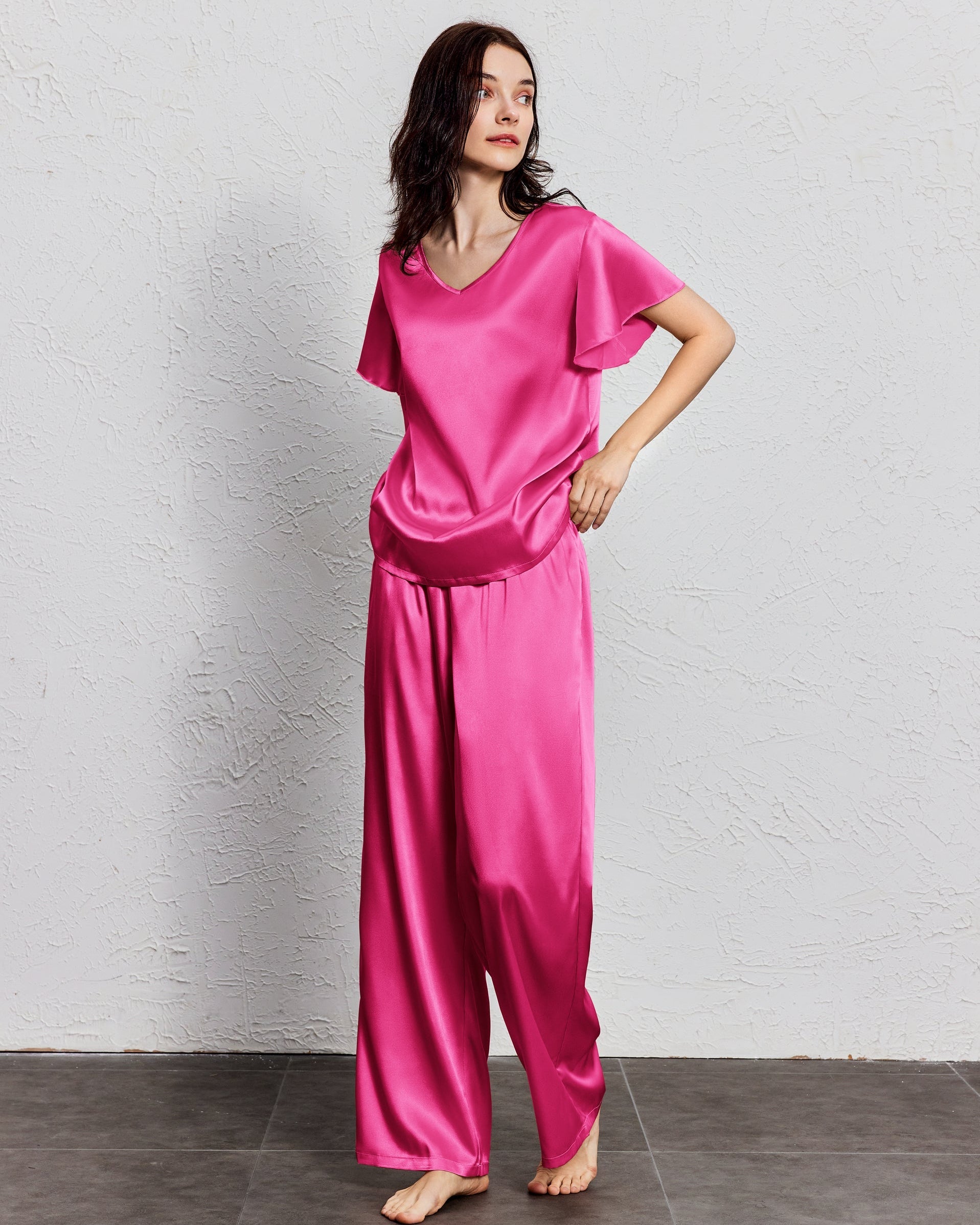 Silk Satin Ruffle Sleeve Pajama Sets (US Only)