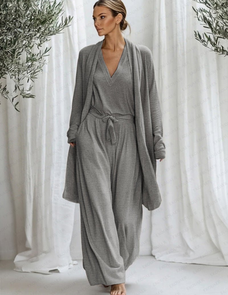Simple 3-Piece Cotton Lounge Set Grey / XXL