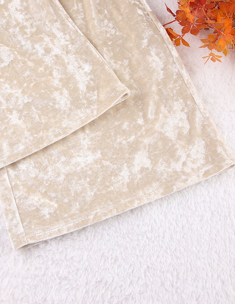 Champagne soft velour matching pants with neat stitched seams and clean hem