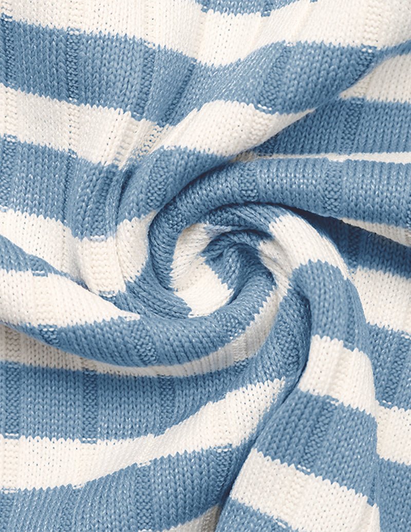 Close-up knit fabric: light blue and white horizontal stripes, soft lounge jersey