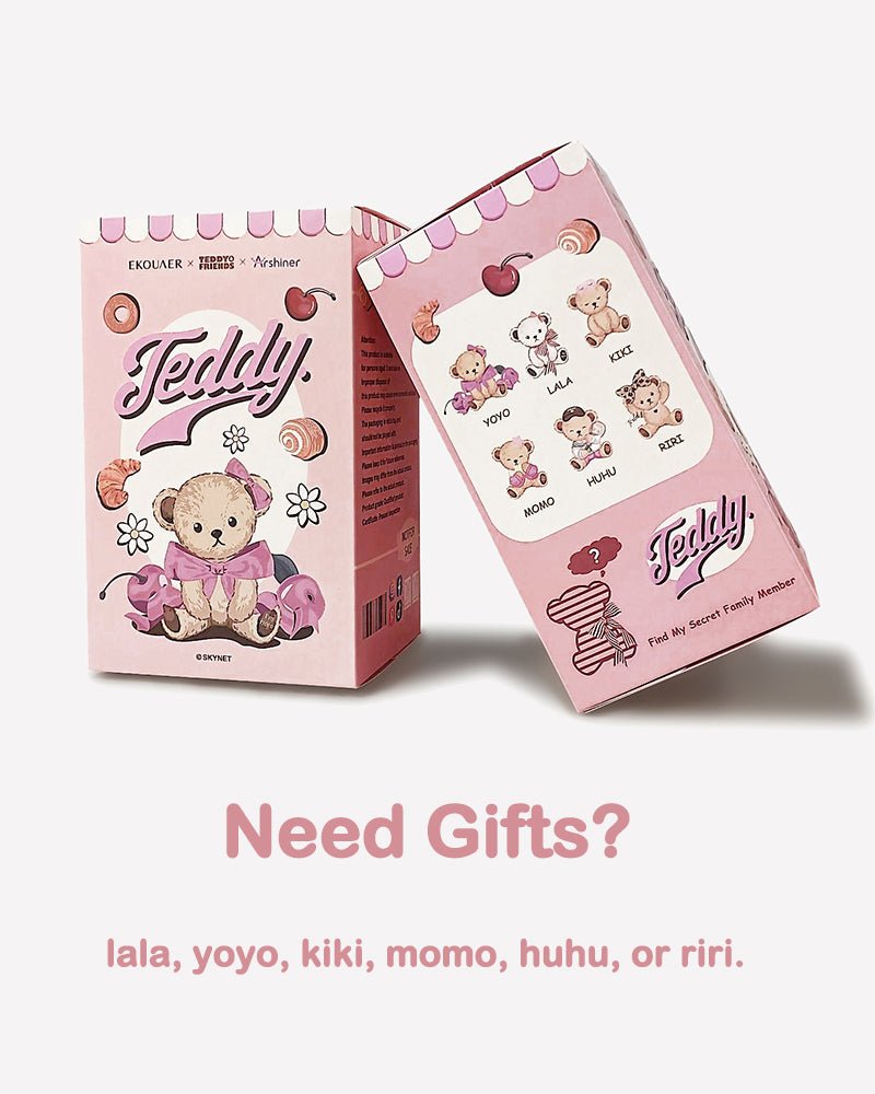 Teddy Blind Box box with cute bear graphic, pink