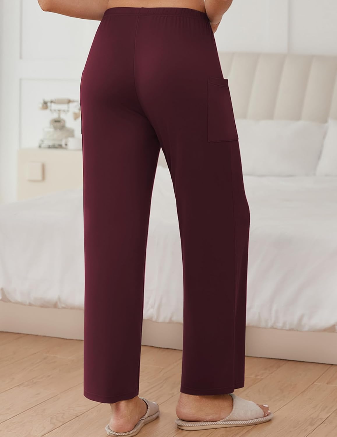Teddy-Pyjama-Hose dunkelrot, Taschen am Bein, weite Passform
