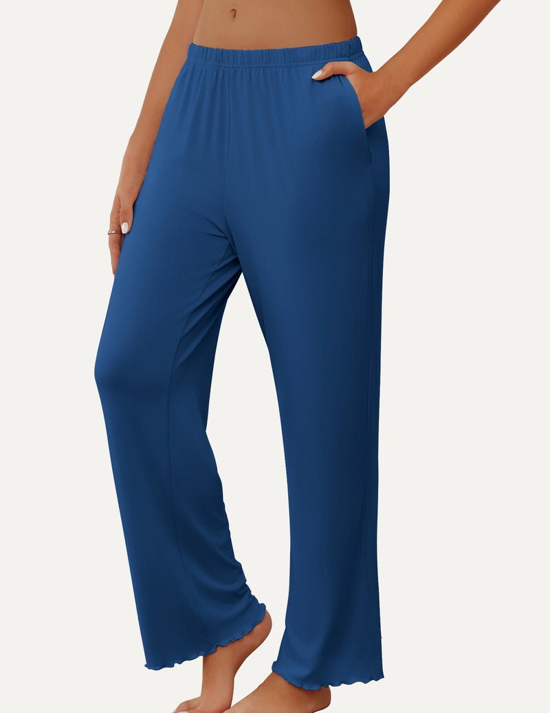 Blue lounge pajama pants with elastic waist and relaxed straight legs