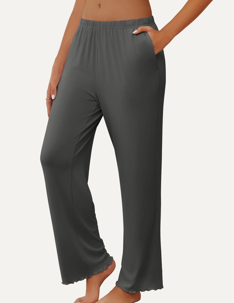 Teddy soft lounge pajama pants, dark grey, elastic waistband and straight leg