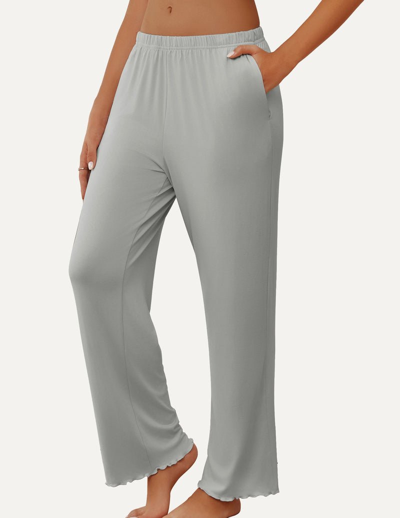 Teddy soft lounge pajama pants, light grey, elastic waist and wide legs