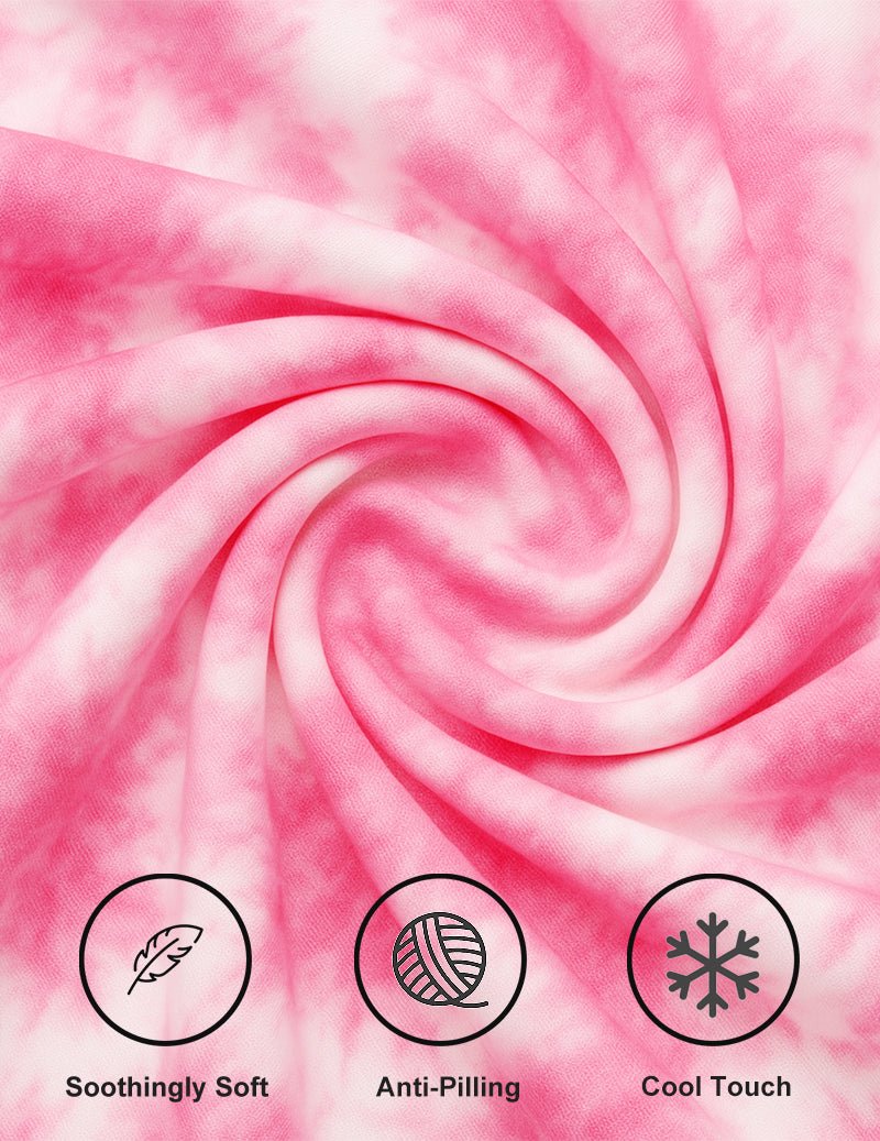 Pink tie-dye pajama fabric pattern with swirl motifs and soft gradients