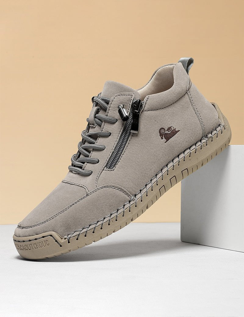 Graue Unisex-Sneaker mit seitlichem Reißverschluss, Schnürsenkeln und Profillaufsohle