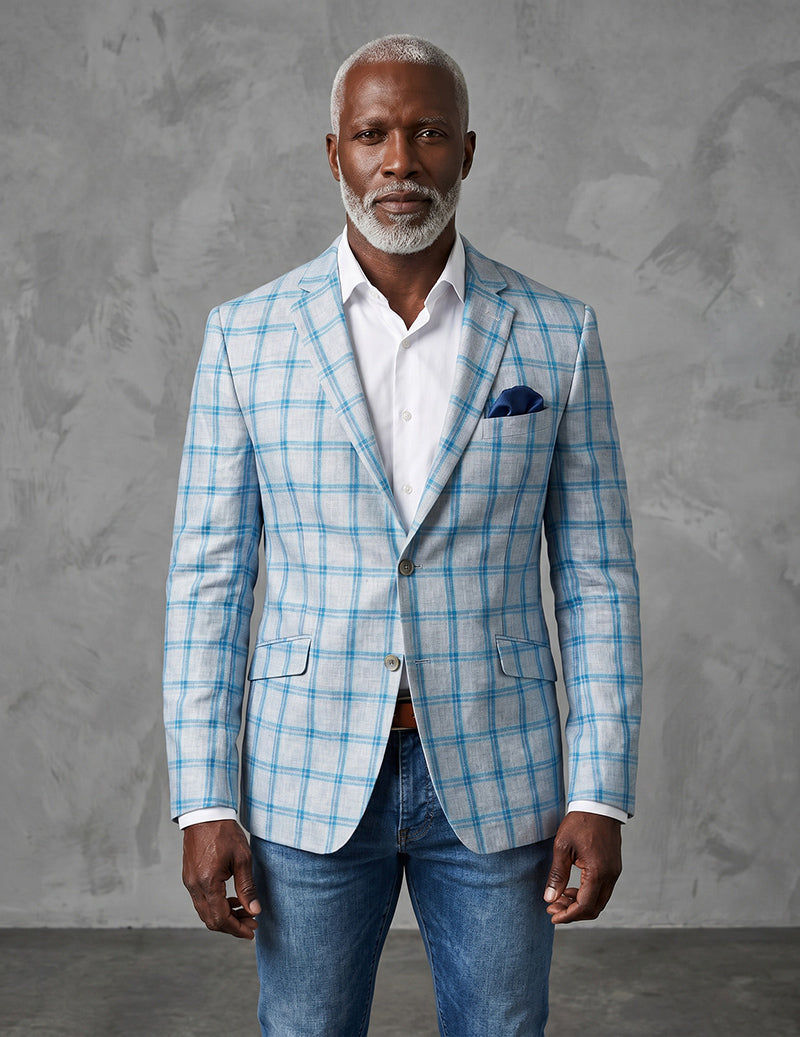 Men's Plaid Blazer Jacket Slim Fit Check Sport Coat