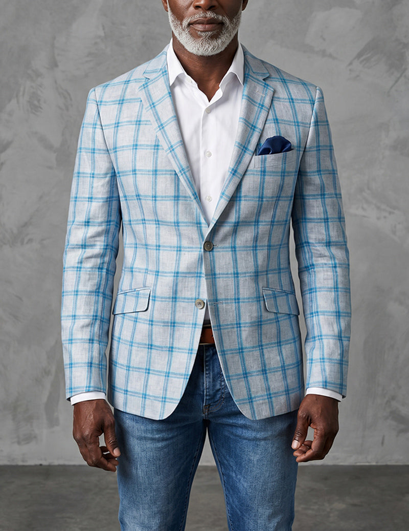 Men's Plaid Blazer Jacket Slim Fit Check Sport Coat
