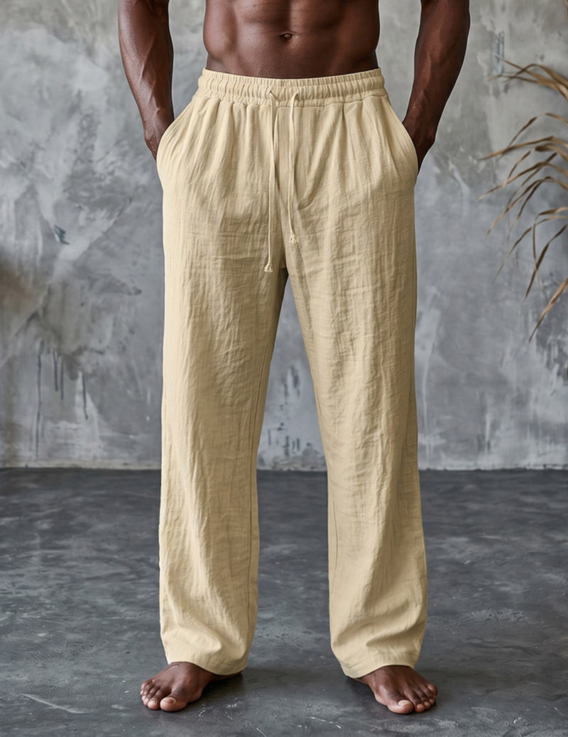 Men’s Cotton Linen Wide-Leg Drawstring Pants