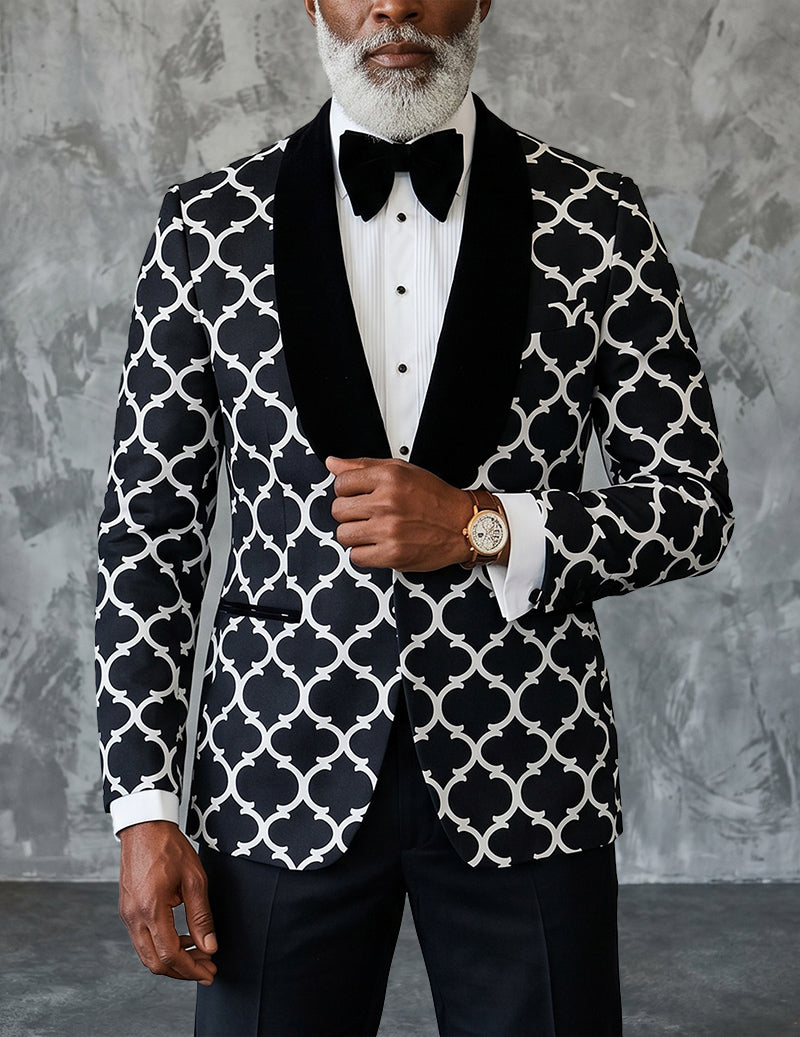 Men’s Geometric Quatrefoil Tuxedo Blazer