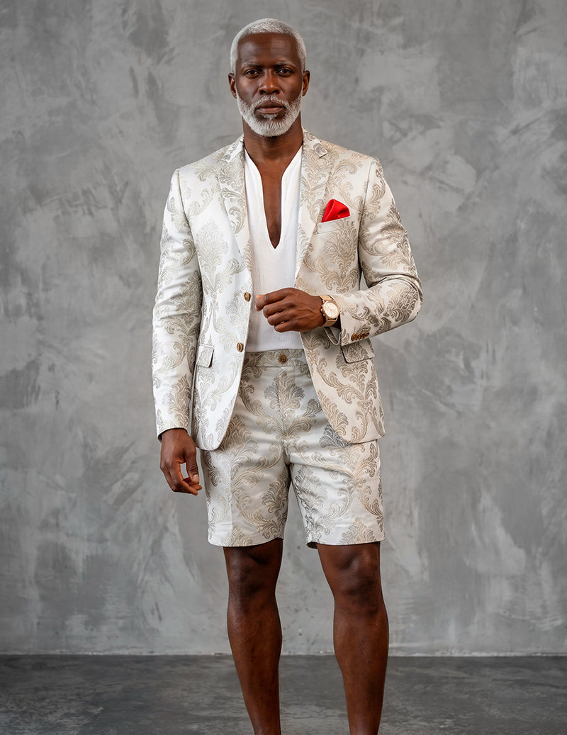 Men's Checkered Formal Blazer and Shorts Two Piece Suit Set