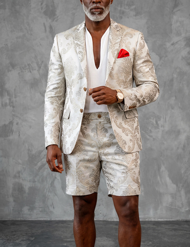 Men's Checkered Formal Blazer and Shorts Two Piece Suit Set