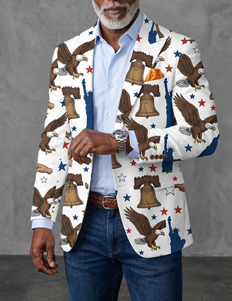 Men's Eagle Liberty Bell Blazer – American Flag Stars Novelty Print Slim Fit Jacket
