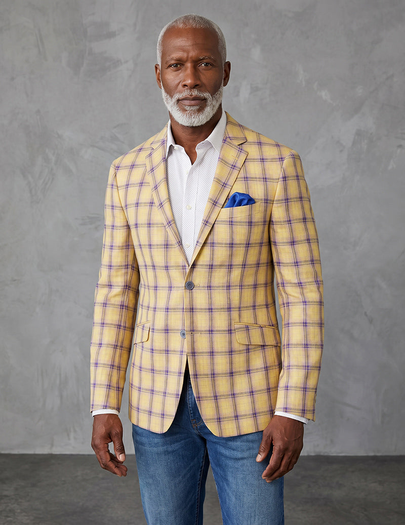 Men's Plaid Blazer Jacket Slim Fit Check Sport Coat