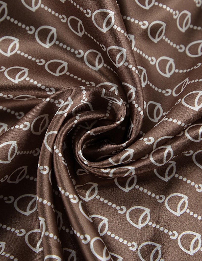 Brown robe pants set fabric with repeating chain-heart motif