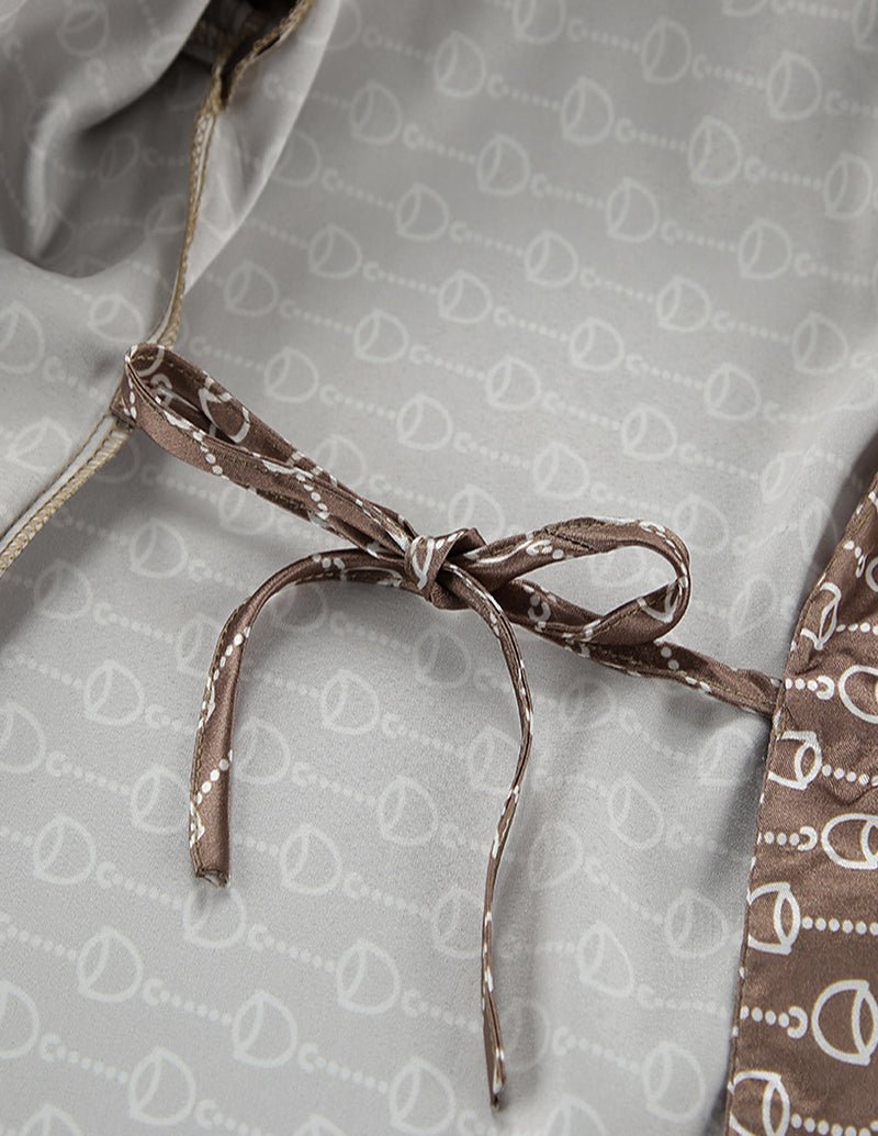 Brown robe pants set sash with bow tie detail