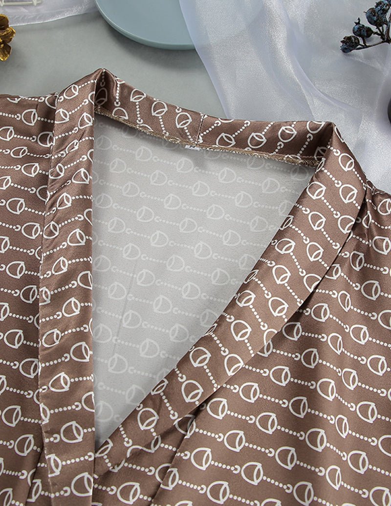 Brown fabric panel with repeating white chain-link pattern