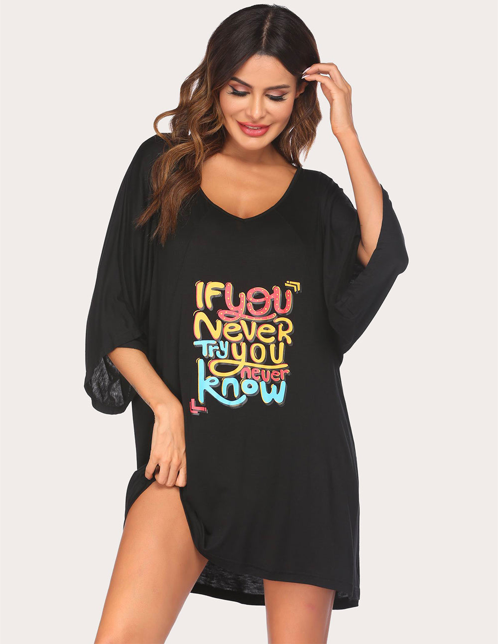 Ekouaer Batwing Sleeve Nightgown Night Dress
