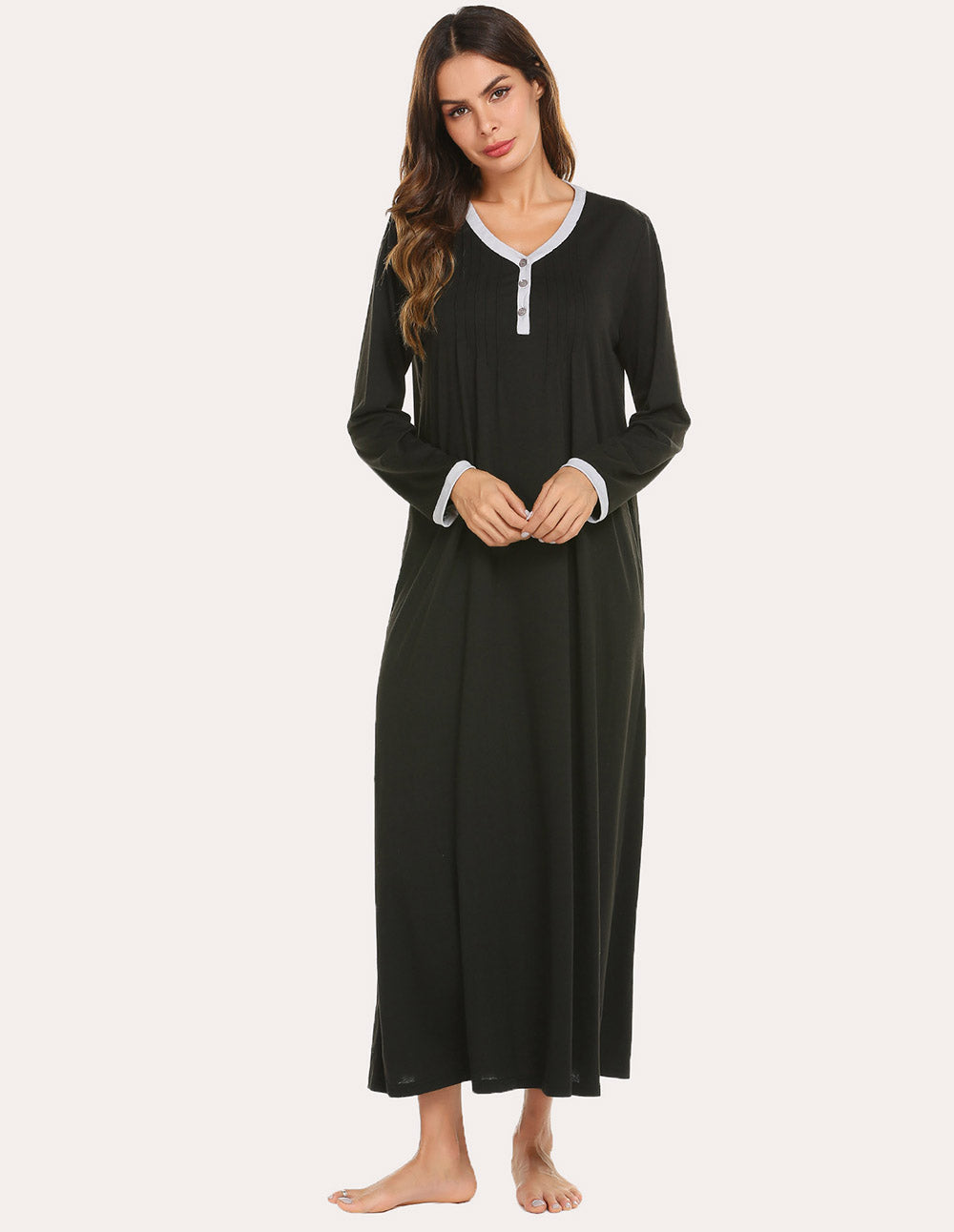 Ekouaer Women Front Pleated Nightgown