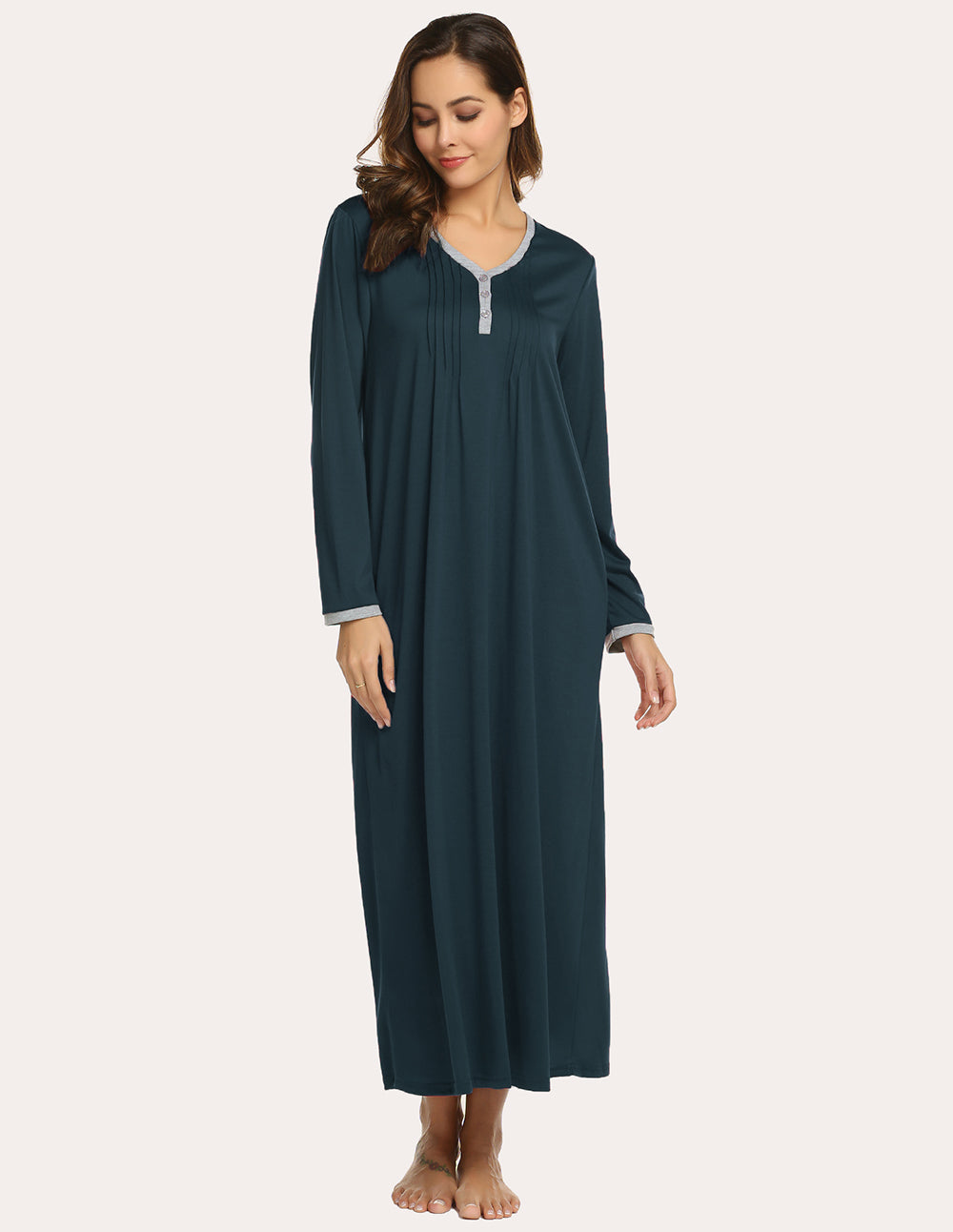 Ekouaer Women Front Pleated Nightgown