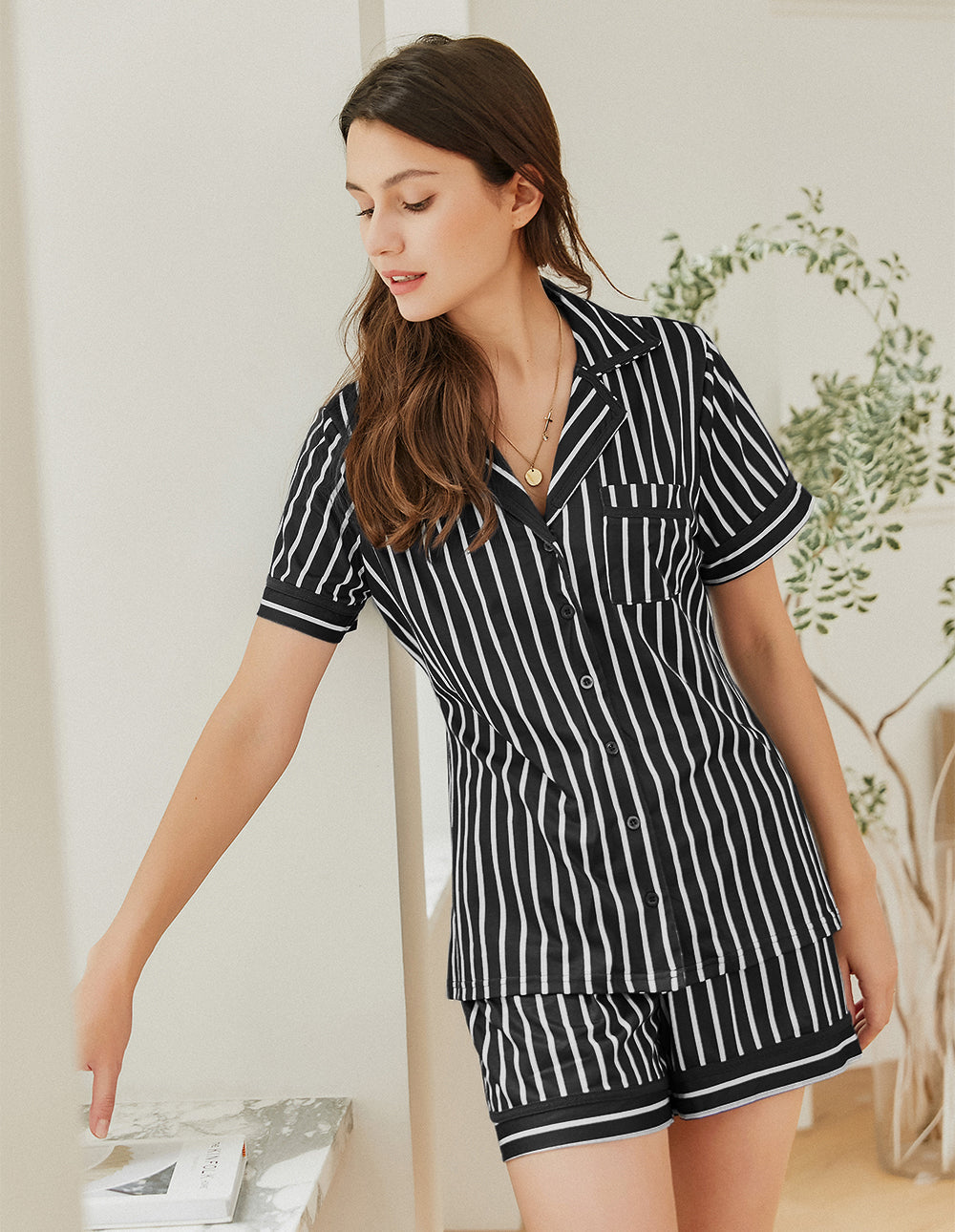 Ekouaer Striped Silky-smooth Pajama Set