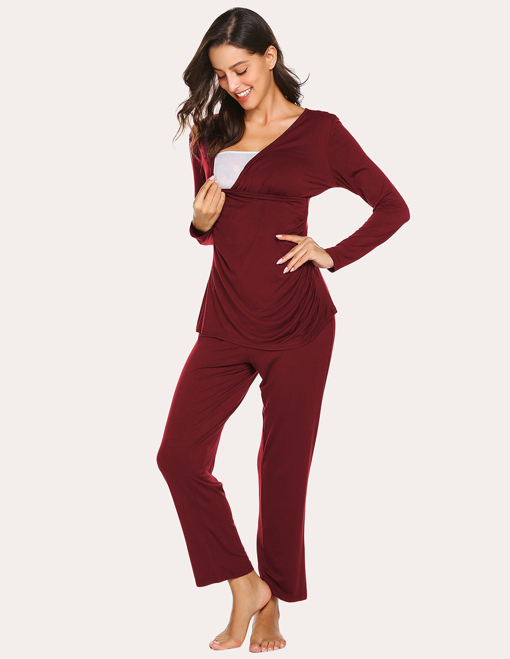 Ekouaer Soft Pregnancy Nursing Pajamas Set