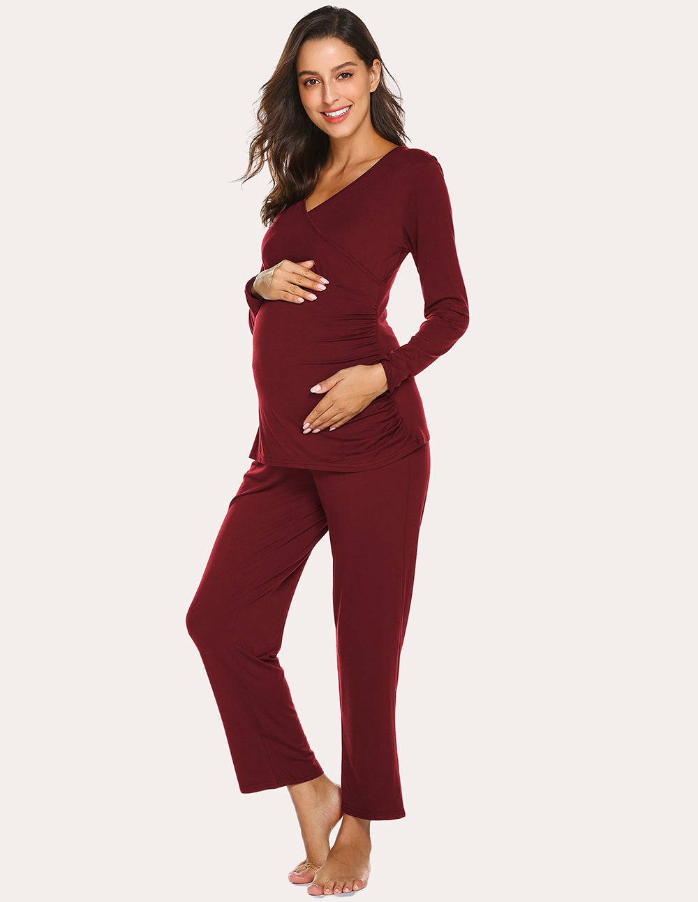 Ekouaer Soft Pregnancy Nursing Pajamas Set