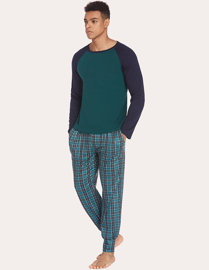 Ekouaer Men Contrast Color Pajama Set