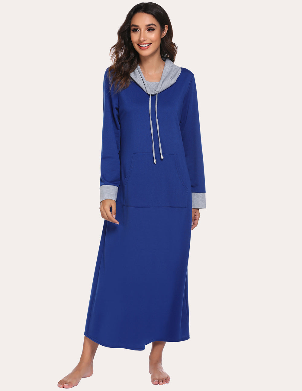 Ekouaer Drawstring Turtle Neck Nightdress (US Only)