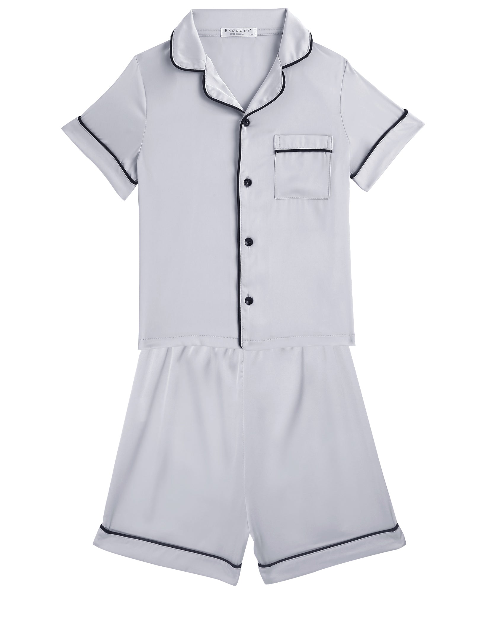 Ekouaer Kids Satin Button-Down Pajamas Set