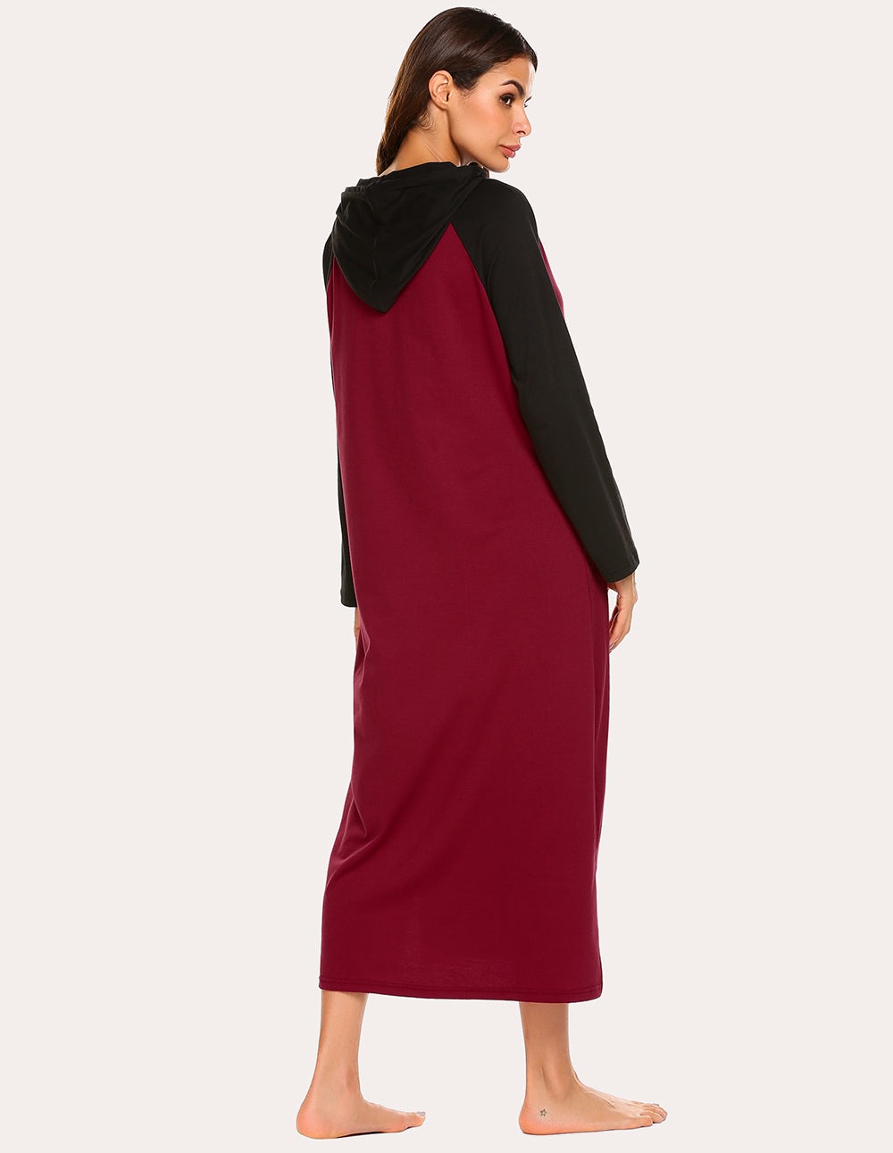 Ekouaer Contrast Color Hooded Nightdress