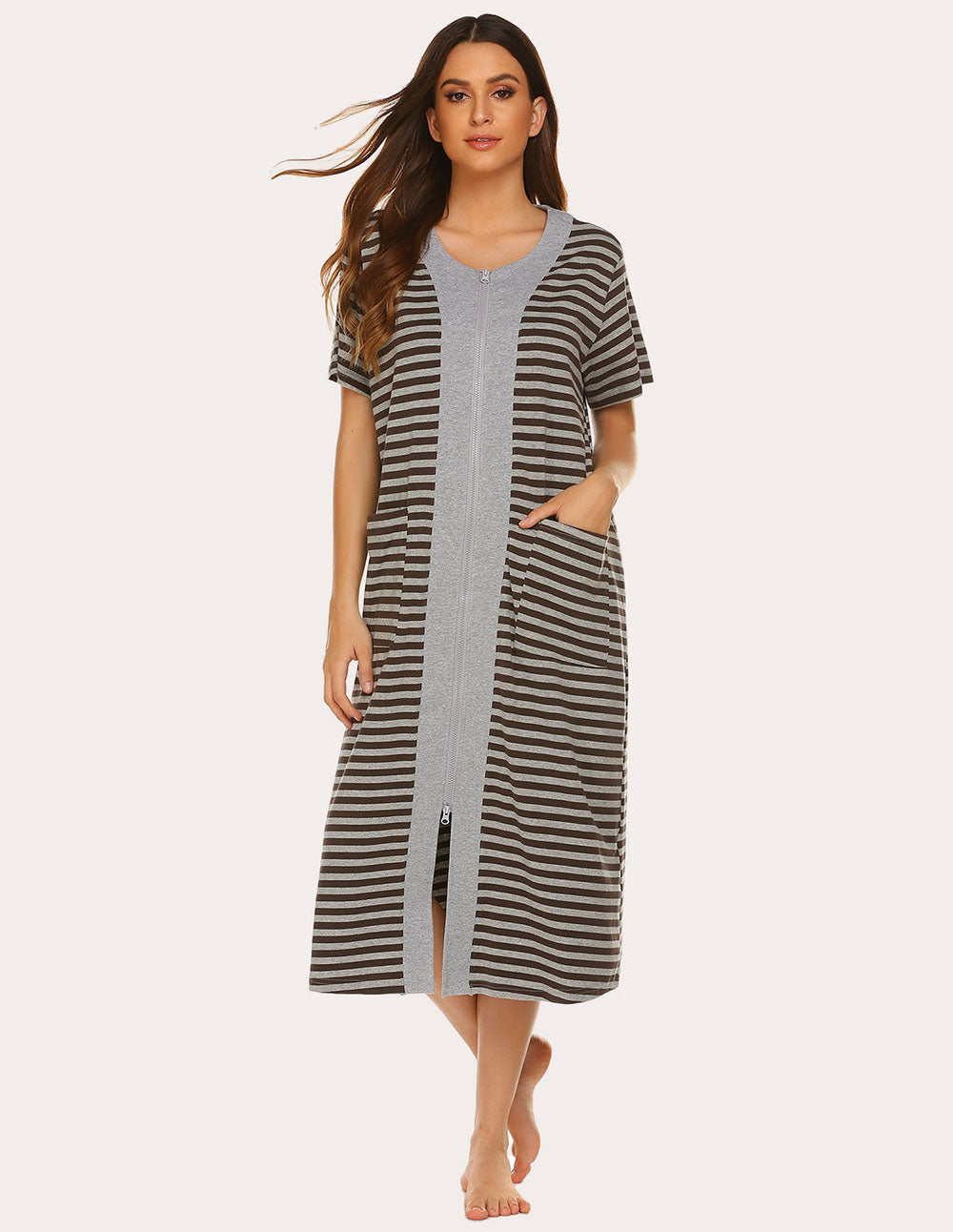 Ekouaer Fashion Striped Nightdress