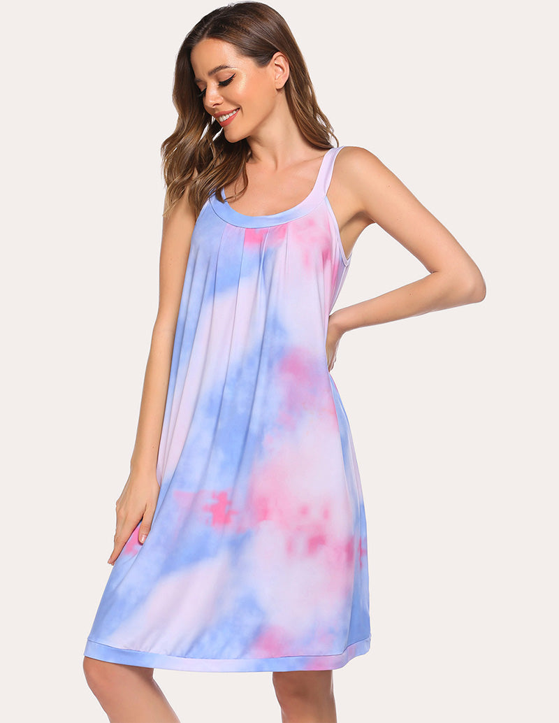 Ekouaer Contrast Color Front Pleated Nightdress