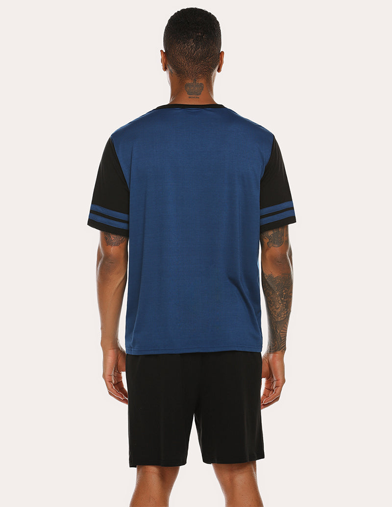 Ekouaer Men Contrast Color T-Shirt Shorts Pajamas Set