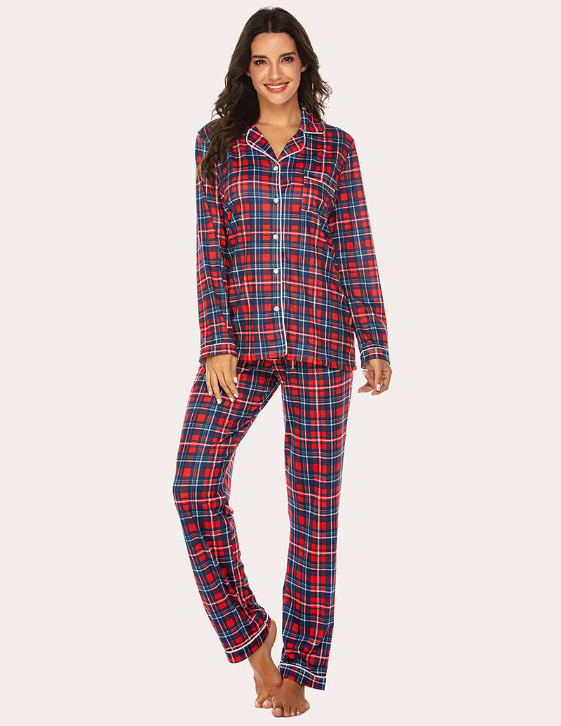 Ekouaer Plaid Dot Top and Pants Pajama Set