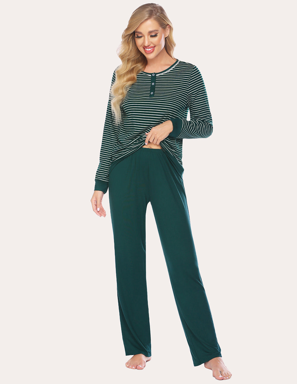 Ekouaer Striped Top Long Pants Pajamas Set (US Only)