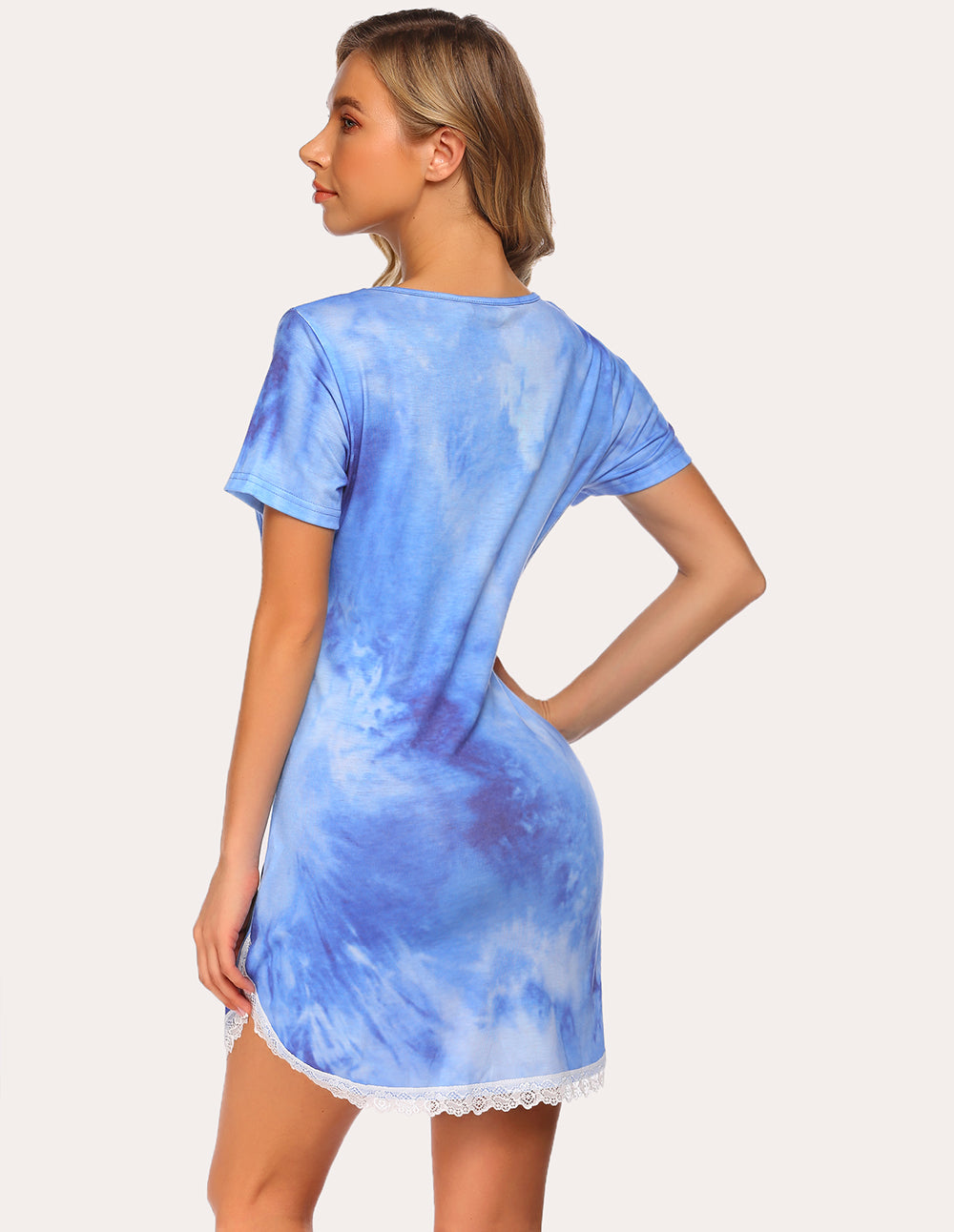 Ekouaer Lace Trim Soft Sleepwear Dress