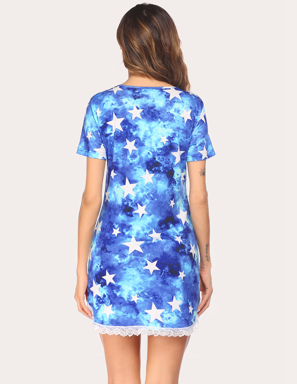 Ekouaer Lace Trim Soft Sleepwear Dress