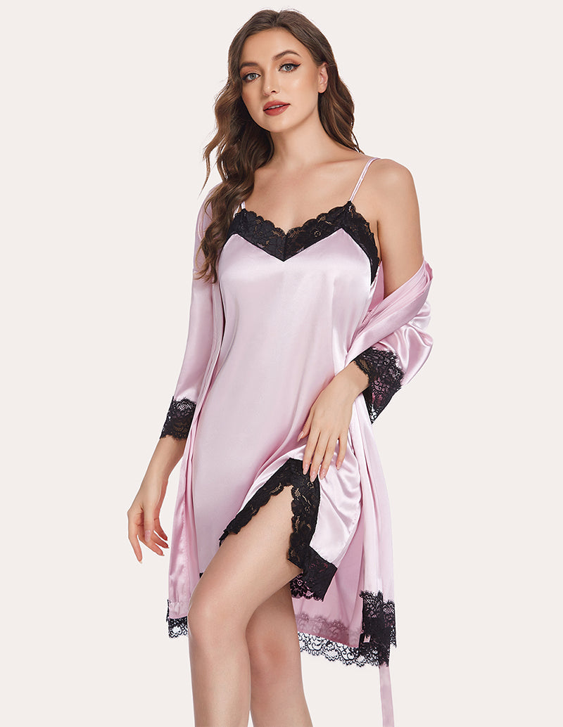 Ekouaer Satin Nightdress Robe Pajama Set