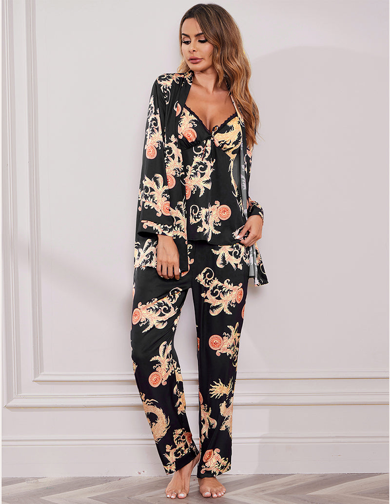 Ekouaer Silk Satin 3 piece Pajamas Set