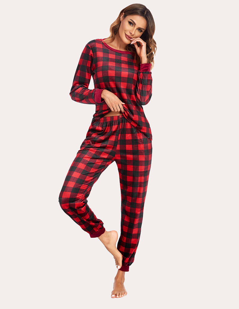 Ekouaer Velvet Plaid Pajama Pajama Set