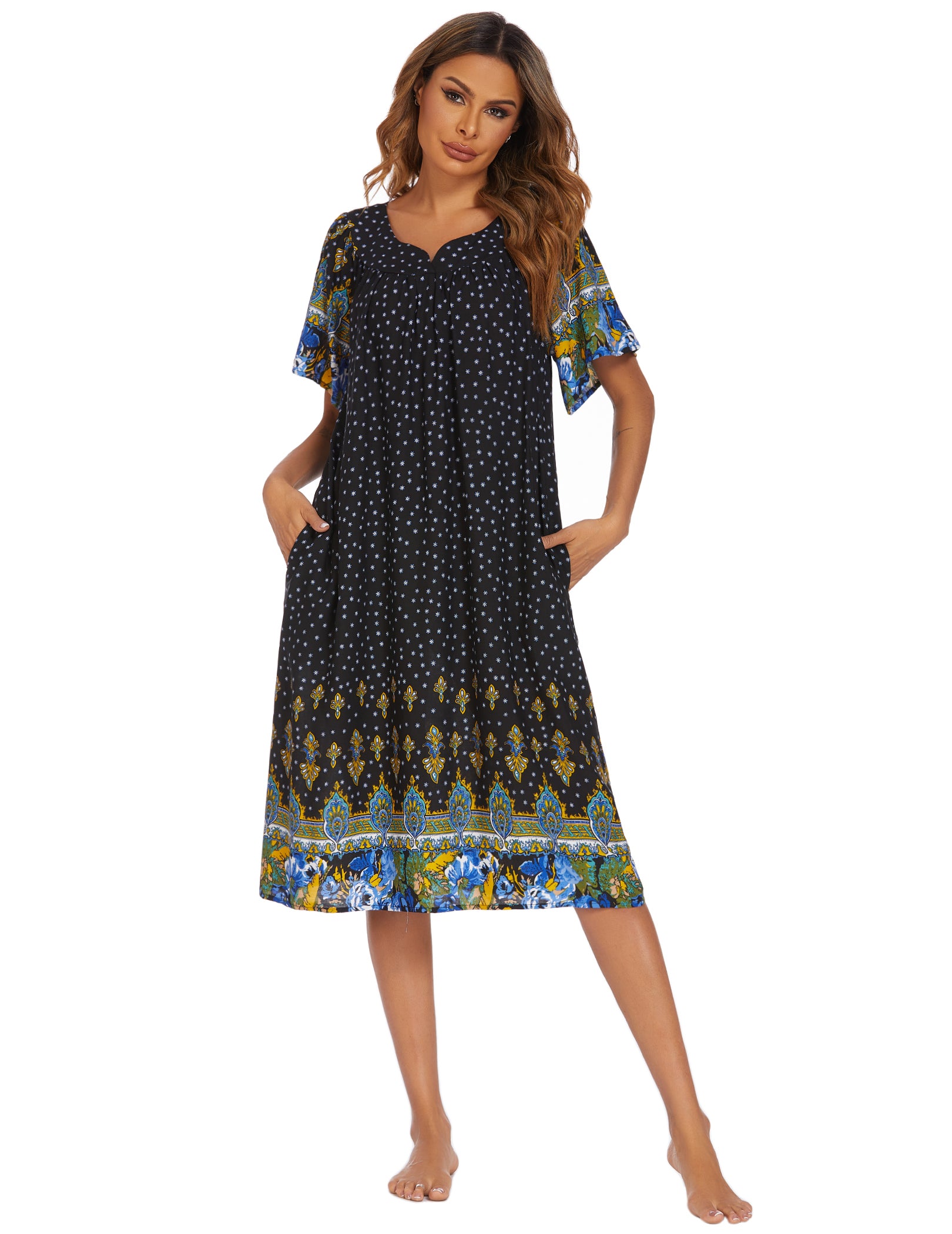 Ekouaer Floral Print Nightgown with Pockets