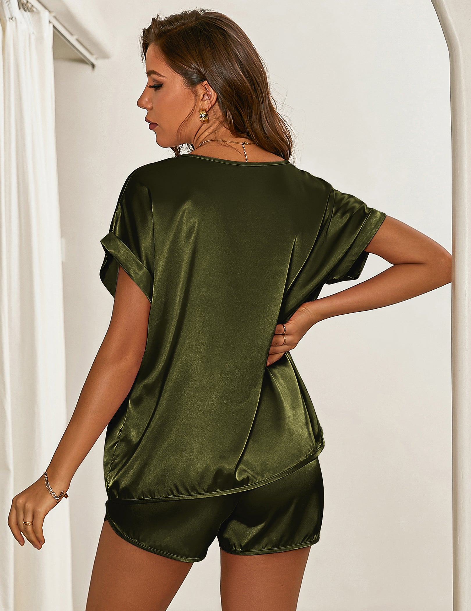 Ekouaer Short Sleeve Satin Silk Pajama Set